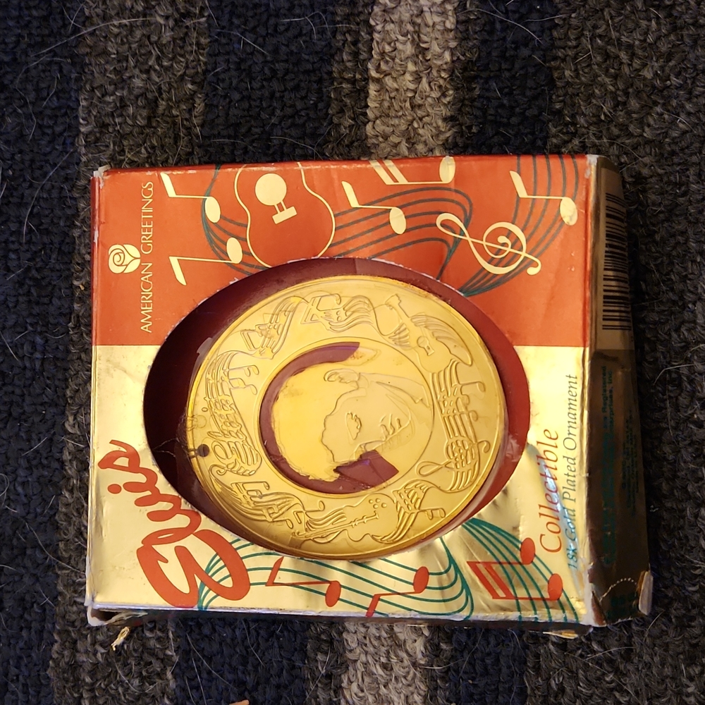 American Greetings 18k gold plated Elvis Ornament, 1995, in box.